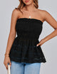 Boho Strapless Off Shoulder Eyelet Smocked Peplum Going Out Tube Tops