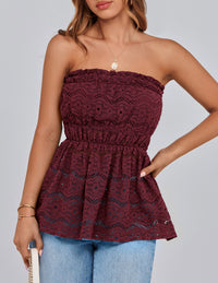 Boho Strapless Off Shoulder Eyelet Smocked Peplum Going Out Tube Tops