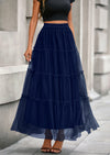 PRETTYGARDEN Maxi Skirts for Women Fall Tulle High Waisted Ruffle Flowy A-Line Long Skirt Country Concert Outfits