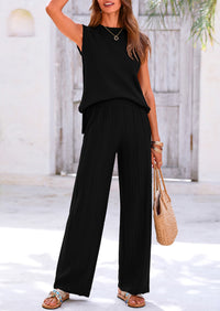 Pullover Tops And Wide Leg Pants Casual Two Piece Sets