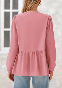 Babydoll Peplum Puff Long Sleeve Bow Tie Front Y2K Blouses