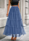 PRETTYGARDEN Maxi Skirts for Women Fall Tulle High Waisted Ruffle Flowy A-Line Long Skirt Country Concert Outfits