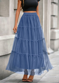 PRETTYGARDEN Maxi Skirts for Women Fall Tulle High Waisted Ruffle Flowy A-Line Long Skirt Country Concert Outfits
