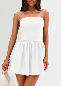 Strapless Casual Tube Top Ruffle A Line Patchwork Mini Dresses Mini Party Dresses