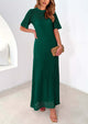 Eyelet Beach Vacation Resort Short Sleeve Hollow Out Dress Cover Up Maxi Dresses