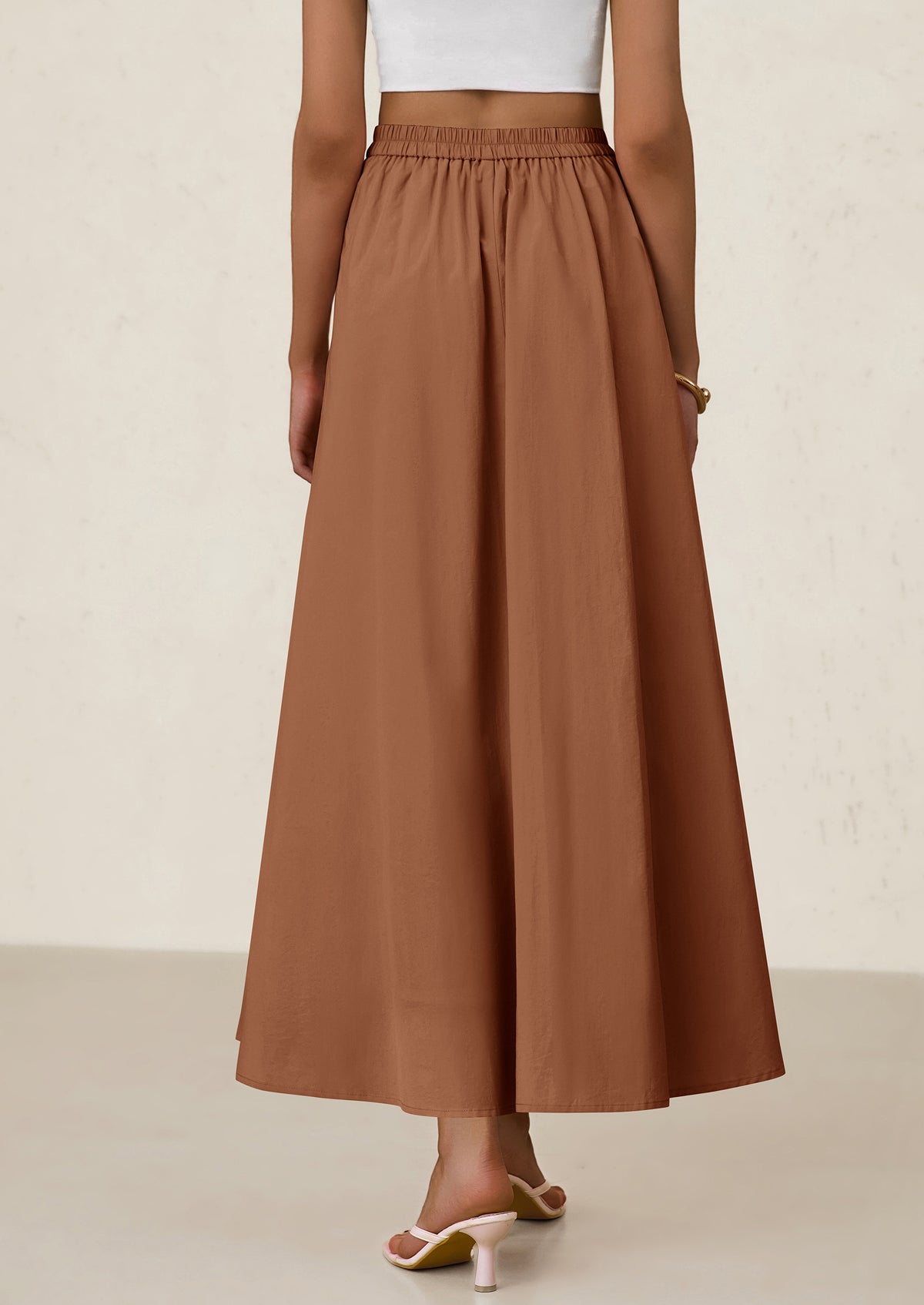 Ruffle High Waisted Casual Long Flowy Maxi Skirts with Pockets