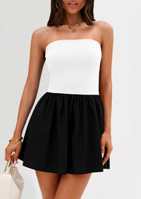 Strapless Casual Tube Top Ruffle A Line Patchwork Mini Dresses Mini Party Dresses
