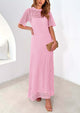 Eyelet Beach Vacation Resort Short Sleeve Hollow Out Dress Cover Up Maxi Dresses