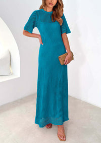 Eyelet Beach Vacation Resort Short Sleeve Hollow Out Dress Cover Up Maxi Dresses