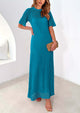 Eyelet Beach Vacation Resort Short Sleeve Hollow Out Dress Cover Up Maxi Dresses
