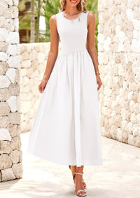 Casual Sleeveless Striped Ribbed Knit Long Dresses Beach Vacation Sundress