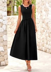 Casual Sleeveless Striped Ribbed Knit Long Dresses Beach Vacation Sundress