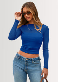 PRETTYGARDEN Women's Long Sleeve Sheer Crop Tops Boat Neck See Through Cover Up with Spaghetti Strap Camisole 2 Piece Blouses