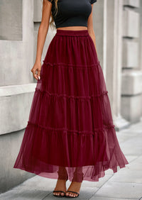 PRETTYGARDEN Maxi Skirts for Women Fall Tulle High Waisted Ruffle Flowy A-Line Long Skirt Country Concert Outfits