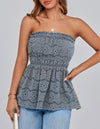 PRETTYGARDEN Tube Tops for Women Summer Strapless Off Shoulder Eyelet Smocked Peplum Trendy Going Out Boho Top