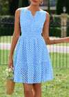 PRETTYGARDEN Women's Summer Dresses Sleeveless V Neck Eyelet Hollow Out Swing A Line Beach Vacation Sun Dress