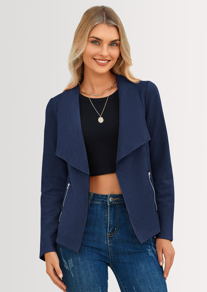 PRETTYGARDEN Women's Faux Suede Jackets Fashion Fall Clothes Long Sleeve Open Front Cropped Coat Outwear