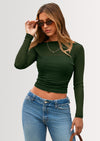 PRETTYGARDEN Women's Long Sleeve Sheer Crop Tops Boat Neck See Through Cover Up with Spaghetti Strap Camisole 2 Piece Blouses