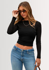 PRETTYGARDEN Women's Long Sleeve Sheer Crop Tops Boat Neck See Through Cover Up with Spaghetti Strap Camisole 2 Piece Blouses