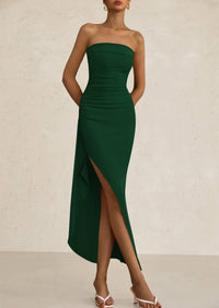 Ruched Bodycon Off Shoulder Asymmetrical High Split Elegant Cocktail Party Dresses