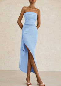 Ruched Bodycon Off Shoulder Asymmetrical High Split Elegant Cocktail Party Dresses