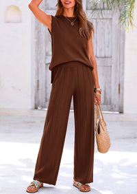 Pullover Tops And Wide Leg Pants Casual Two Piece Sets
