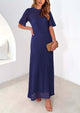 Eyelet Beach Vacation Resort Short Sleeve Hollow Out Dress Cover Up Maxi Dresses