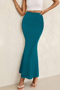 Mermaid Bodycon Trendy Casual High Waisted Ruffle Ruched Long Mesh Skirts