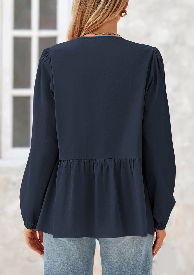 PRETTYGARDEN Women's Spring Fall Babydoll Peplum Blouse Shirt Puff Long Sleeve Bow Tie Front Trendy Cute Y2K Going Out Tops