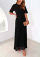 Eyelet Beach Vacation Resort Short Sleeve Hollow Out Dress Cover Up Maxi Dresses