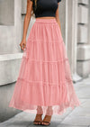 PRETTYGARDEN Maxi Skirts for Women Fall Tulle High Waisted Ruffle Flowy A-Line Long Skirt Country Concert Outfits