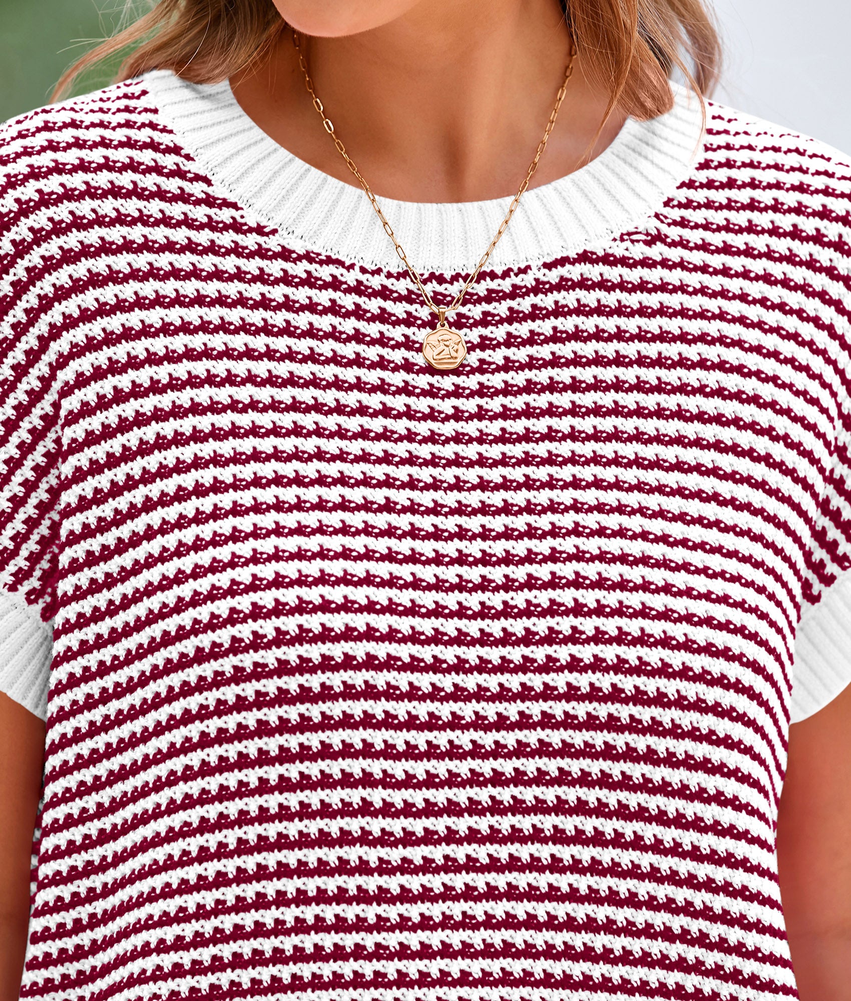 PRETTYGARDEN Womens Short Sleeve Sweater Spring Summer Round Neck Striped Pullover Cap Sleeve Knit Sweater Vest Tops