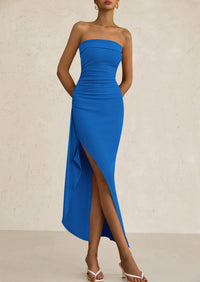 Ruched Bodycon Off Shoulder Asymmetrical High Split Elegant Cocktail Party Dresses