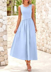 Casual Sleeveless Striped Ribbed Knit Long Dresses Beach Vacation Sundress