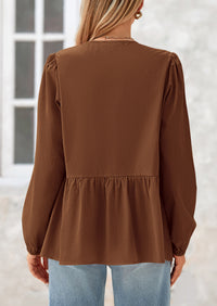 Babydoll Peplum Puff Long Sleeve Bow Tie Front Y2K Blouses
