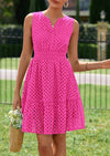 PRETTYGARDEN Women's Summer Dresses Sleeveless V Neck Eyelet Hollow Out Swing A Line Beach Vacation Sun Dress