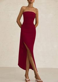 Ruched Bodycon Off Shoulder Asymmetrical High Split Elegant Cocktail Party Dresses