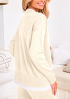 PRETTYGARDEN Two Piece Matching Sweater Lounge Sets Knit Long Sleeve Pullover Tops Wide Leg Pants