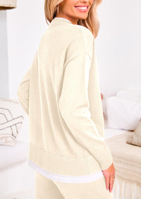 PRETTYGARDEN Two Piece Matching Sweater Lounge Sets Knit Long Sleeve Pullover Tops Wide Leg Pants