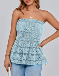 Boho Strapless Off Shoulder Eyelet Smocked Peplum Going Out Tube Tops