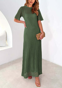 Eyelet Beach Vacation Resort Short Sleeve Hollow Out Dress Cover Up Maxi Dresses