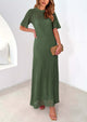 Eyelet Beach Vacation Resort Short Sleeve Hollow Out Dress Cover Up Maxi Dresses