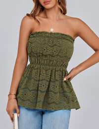 Boho Strapless Off Shoulder Eyelet Smocked Peplum Going Out Tube Tops