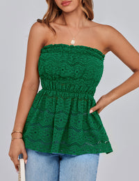 Boho Strapless Off Shoulder Eyelet Smocked Peplum Going Out Tube Tops