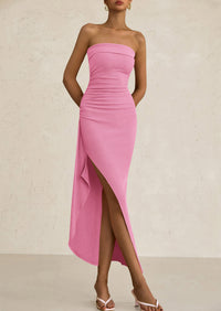Ruched Bodycon Off Shoulder Asymmetrical High Split Elegant Cocktail Party Dresses
