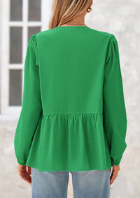 PRETTYGARDEN Women's Spring Fall Babydoll Peplum Blouse Shirt Puff Long Sleeve Bow Tie Front Trendy Cute Y2K Going Out Tops