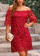 Off Shoulder Vintage Floral Lace Flare Short Sleeve Loose Elegant Mini Dresses
