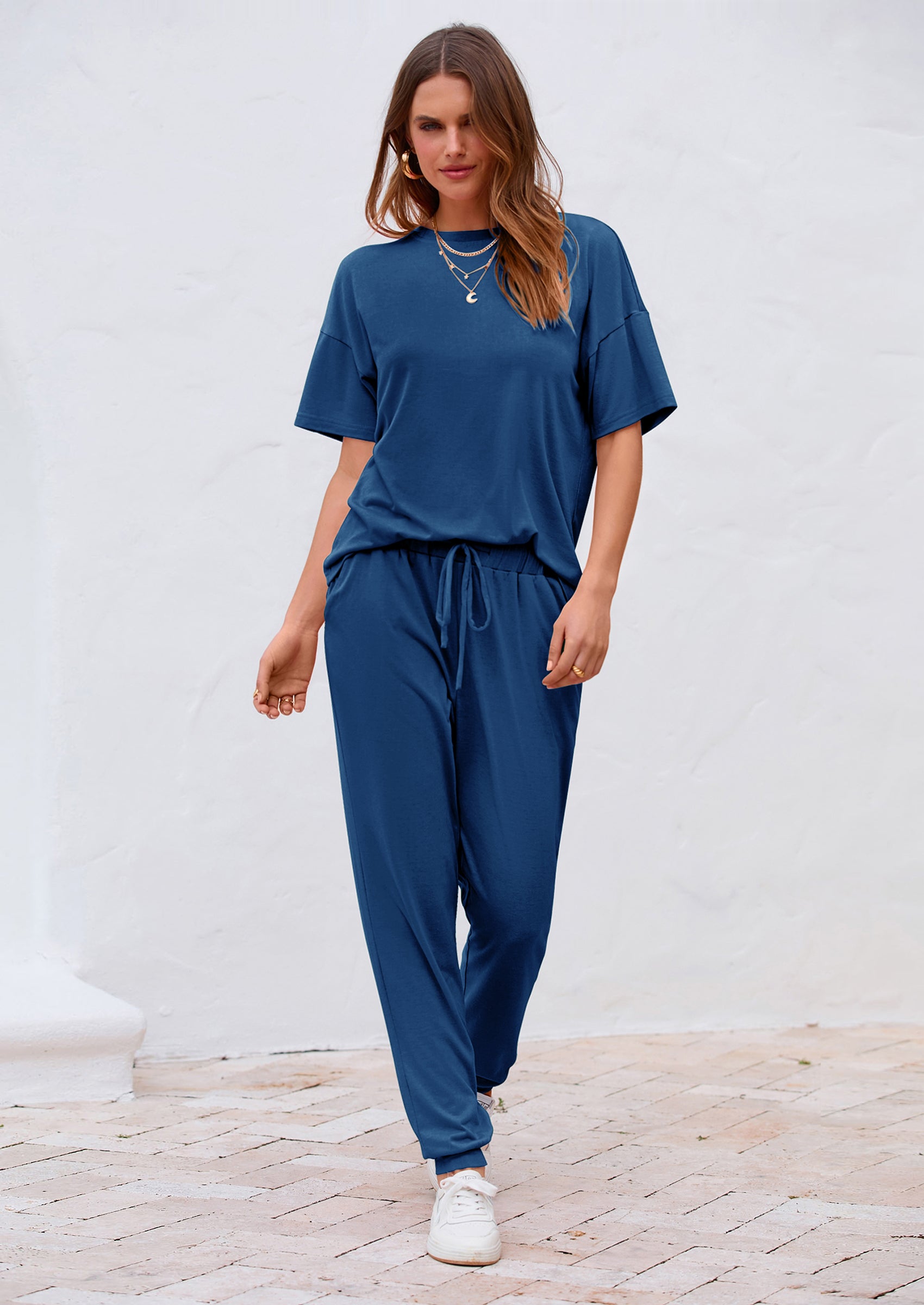 PRETTYGARDEN Women's Solid Color Two Piece Outfit Short Sleeve