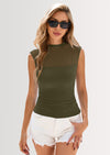 PRETTYGARDEN Women's Summer Sheer Mesh Tank Tops Trendy Casual Sleeveless Mock Neck Ruched Slim Fitted Going Out Shirts