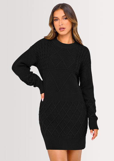 PRETTYGARDEN Sweater Dress for Women Long Puff Sleeve Turtleneck Ribbed Knit Oversized Pullover Winter Short Dress